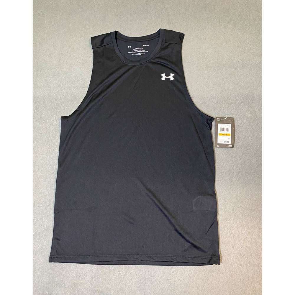 Under Armour Tech Muscle Tank Top Men's S Black Fitted Crew Neck Gym Workout
